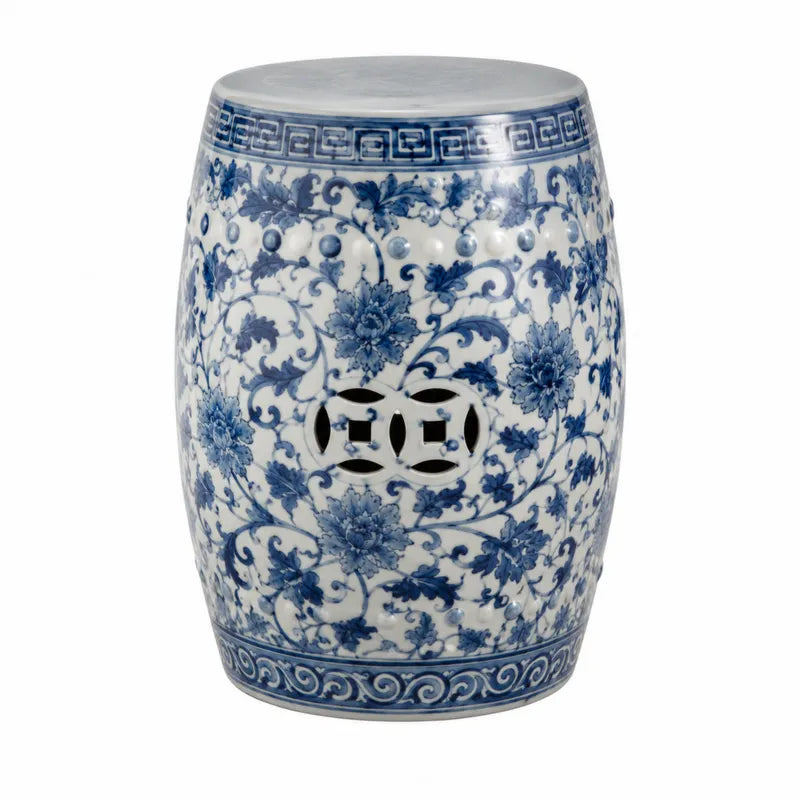 Ceramiczny Biało-Niebieski Taboret Ogrodowy