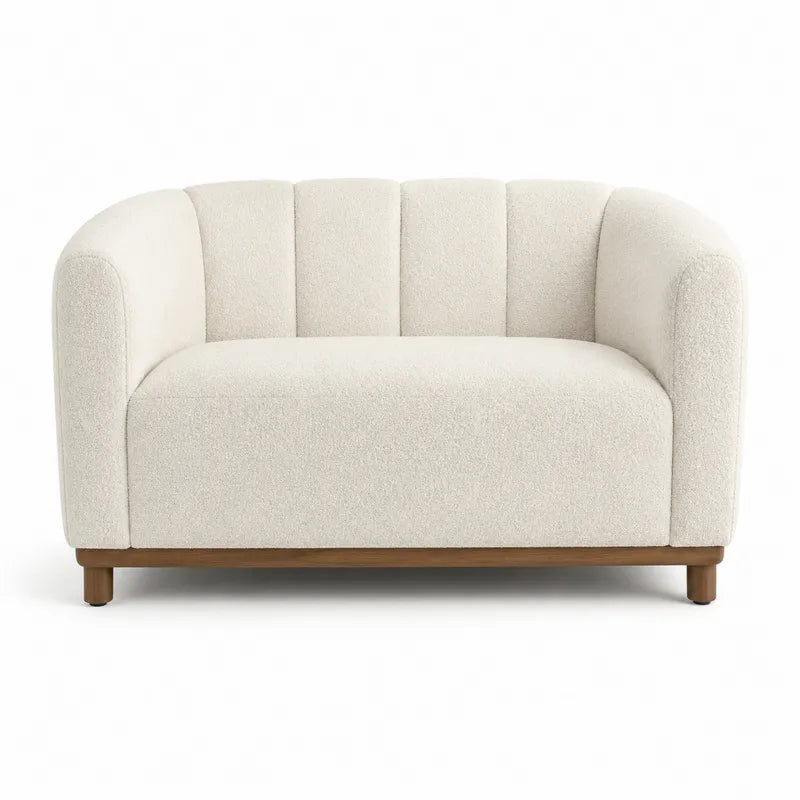 Dwuosobowa sofa z tkaniny bouclé, drewno, kremowa, 138x70x78cm