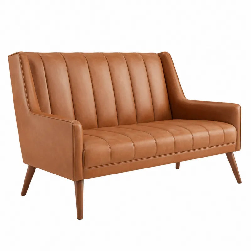 Dwuosobowa sofa z brązowej skóry syntetycznej