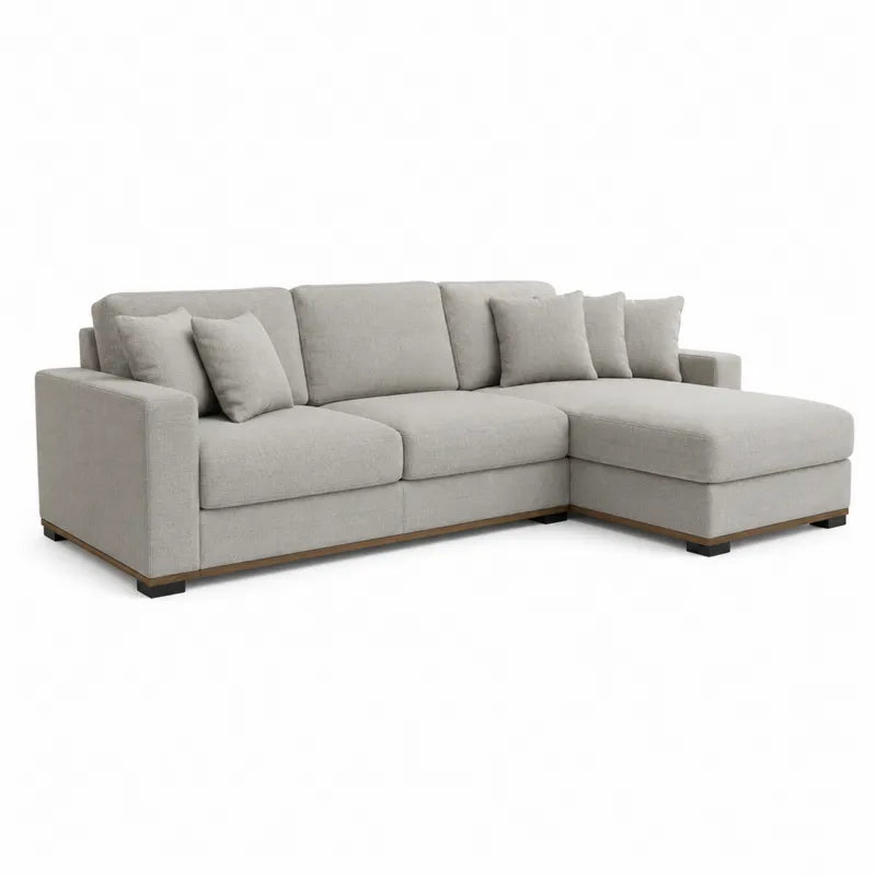 Sofa modułowa z szezlongiem, beżowy len, 250x150x85 cm