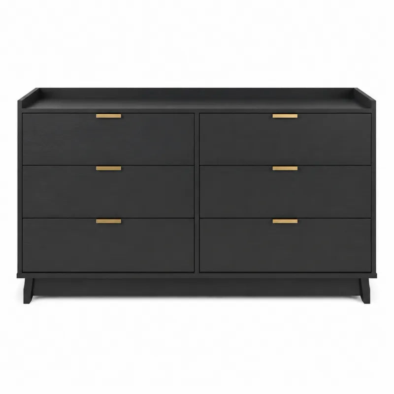 Czarna komoda MDF z sześcioma szufladami i metalowymi uchwytami, 120 cm