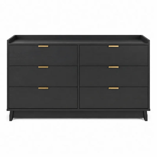 Czarna komoda MDF z sześcioma szufladami i metalowymi uchwytami, 120 cm