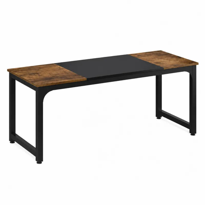 Biurko prostokątne z drewna i metalu 180x60x75 cm brązowo-czarne