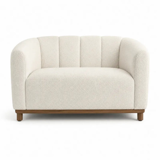 Dwuosobowa sofa z tkaniny bouclé, drewno, kremowa, 138x70x78cm