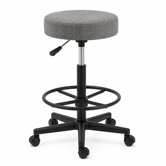 Taboret obrotowy z siedziskiem materiałowym, szary, stalowa podstawa