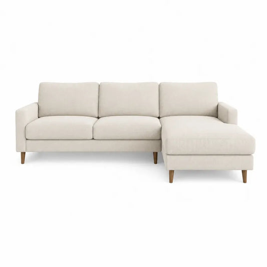 Narożna sofa modułowa z szezlongiem tkanina poliestrowa beżowa 220x150x85 cm
