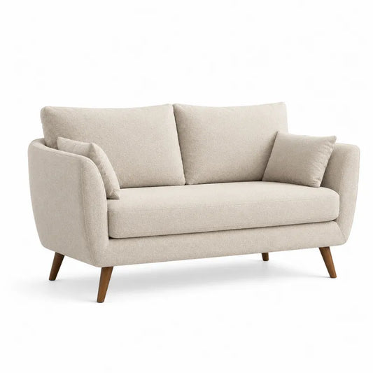 Sofa dwuosobowa beżowa poliester z drewnianymi nogami