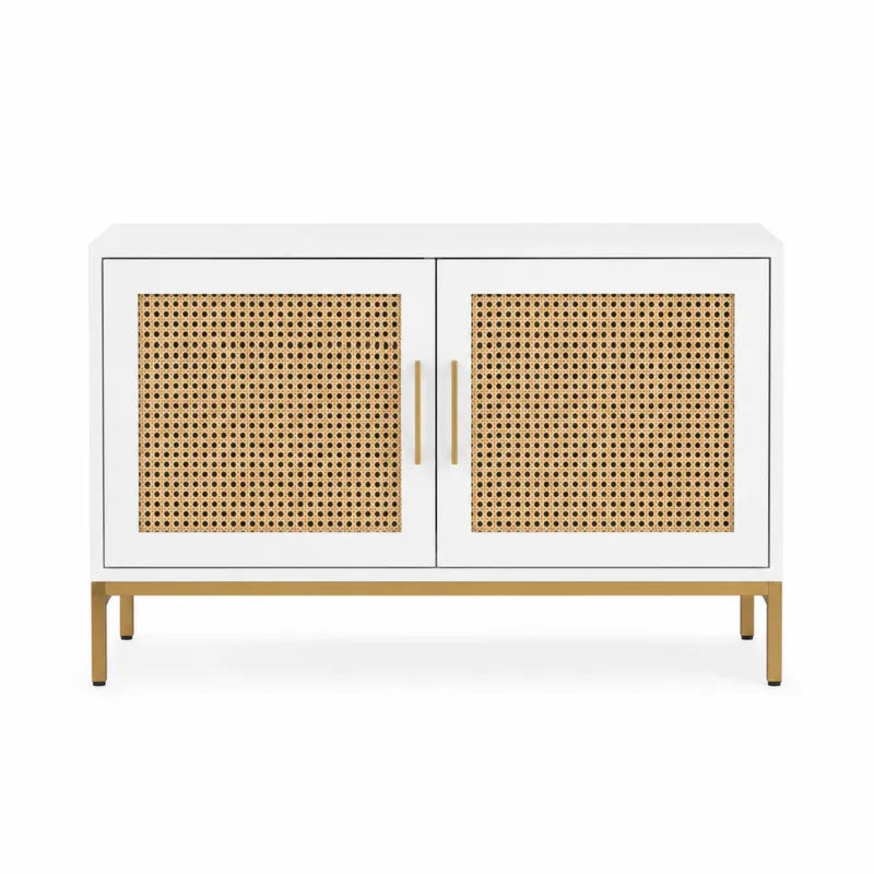 Szafka biały z rattanowymi drzwiami 120x40x80 cm