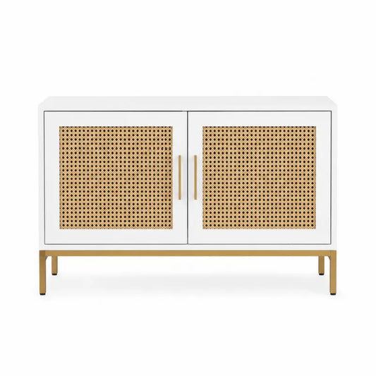 Szafka biały z rattanowymi drzwiami 120x40x80 cm