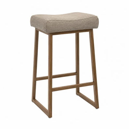 Hoker drewniany z siedziskiem z tkaniny lnianej, beżowy, wysokość 75 cm